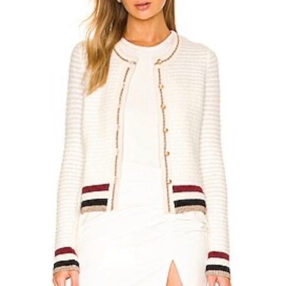 L’AGENCE Archer Cardigan Sweater Ivory Striped Gold Button Women's M - Picture 6 of 14